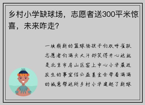 乡村小学缺球场，志愿者送300平米惊喜，未来咋走？